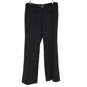 CATO Straight Leg Dress Pants Black Pinstripe High Rise Belt Career
